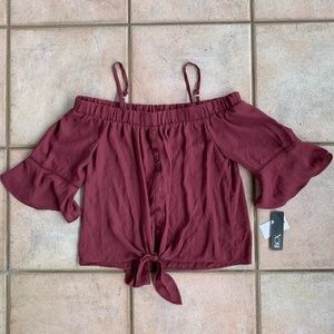 Off shoulder tie front blouse JUNIORS BCX sz Medium